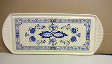 Kuchenplatte  Keramik weiß blau Zwiebeldesign 38 x 16 cm für Kuchen 30 x 12,5 cm