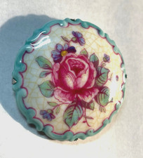 Antik Rosenthal Porzellan Brosche 20er 30er J Rosen Motiv Ø 47 mm handgemalt