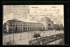 Ansichtskarte Mannheim, Strassenbahn am Bahnhof 1903 