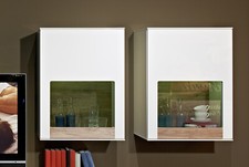 Hängeschrank Korpus weiß - Front weiß Hochglanz - Absetzung San Remo Eiche