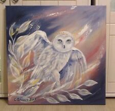 SCHLEIEREULE ABSTRAKT 50cmx50cm,  Eule Kunst Eulenbild gemalt Schneeeule Malerei