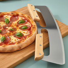 Pizzaschneider Pizzamesser aus Edelstahl mit Holzgriff - mit Klingenschutz