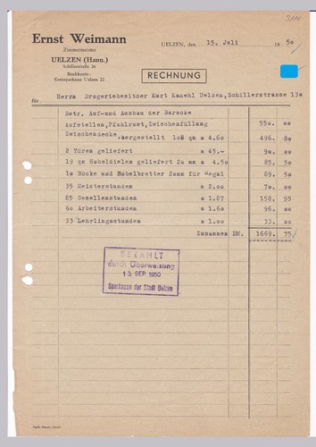 Rechnung ernst weimann - ernst, uelzen