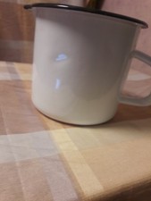  emaille Milchtopf Henkeltopf Emaille weiß scwarz Rand selten