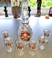 Kristall Karaffe mit 6 Kristallgläser Schnapsgläser Likörgläser geschliffen