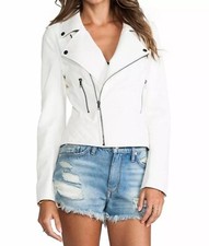 Damen weiße Lammleder Bikerjacke 100% Echtleder Moto Racer Jacke Mantel