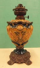 Petroleumlampe, antik, Majolika, farbig, Patina