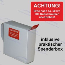 500 Serviceaufkleber - Reifen, Räder, Radschrauben nachziehen - inkl. Spenderbox