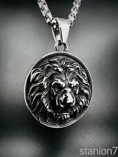 Löwe Medaillon Anhänger Edelstahl Kette Kopf Münze Stern Zeichen Schmuck 233A