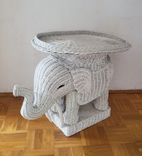 Elefanten-Blumenständer, Vintage, Beistelltisch, Korbgeflecht, weiß