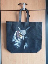 Shopper Einkaufstasche Handbemalt Tasche Unikat Eule Schwarz Original Geschenk ❤