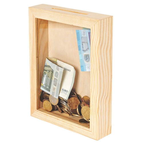 Sparbüchse aus holz mit - sparbüchse,