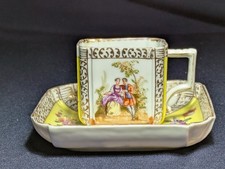 DRESDEN ausgefallene rechteckige Form Tasse und Untertasse WATTEAU