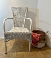 Rattansessel - Rattan-Armlehnstuhl in Weiß Holz und Geflecht Vintage Landhaus