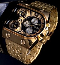XL Herren Männer Uhr 3 Uhrwerke Schwarz Gold Farben Herrenuhr im Chrono Look NEU