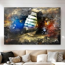 Abstraktes Leinwandbild Segelschiff – Modernes Wandbild Meer Ozean Kunst 8772