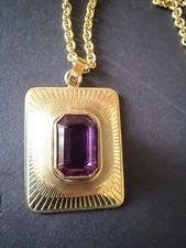Vintage Anhänger lila Stein Amethyst? Amerik. Doublè vergoldet mit Kette
