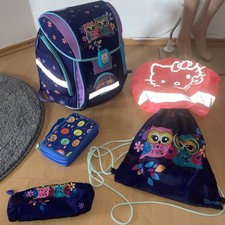Schulranzen Set 4tlg. Mädchen - Light - Motiv Eule 1. und 2. Klasse