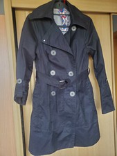 Trenchcoat, Kurzmantel, Jeansstoff, schwarz, gefüttert