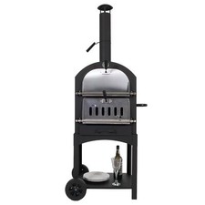 Holzkohlegrill HWC-N15, Pizzaofen Kaminofen, Grillrost Pizzastein, Stahl schwarz