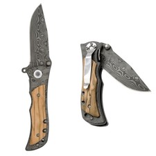 Klappmesser Taschenmesser Damast Optik & Holzgriff Jagdmesser EDC Outdoor Messer