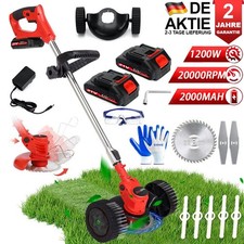 Elektro Akku Rasentrimmer mit 2 Akku und Ladegerät Freischneider Motorsense Rot