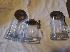 1 Bierkrug Glas Mundgeblasen Handgeschliffen 0,5 Liter Kristallglas Zinn Deckel