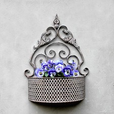 Vintage Garten Wand Blumenkasten Landhaus Wandkorb Metall Shabby Pflanzkorb