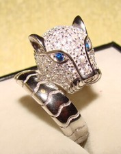 TRAUM! Massiver Pantherring Ring 925 Silber, Saphir, rhodiniert, RG 18,8 mm, NEU