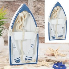 Deko Ruder Boot Maritim 19x35 cm blau weiss mit 2 Rudern, Tau und Muscheln