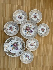 Schumann DRESDEN Porzellan Durchbruchteller Floraldekor, handbemalt, 19. Jahrh..