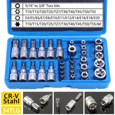 34tlg Steckschlüssel Satz Innentorx Außen Torx Vielzahn Nüsse Bits KFZ Werkzeug