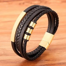 Herren Leder Armband Schwarz