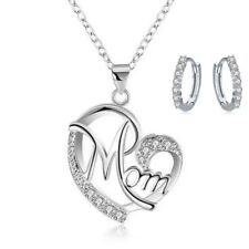 Damen Halskette Herz echt Silber 925er Sterling incl. Creolen Muttertag Set 