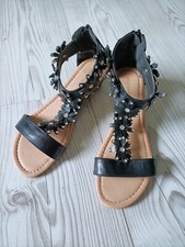 Sandaletten schwarz Blumen Strass sexy Gr. 37 38 Rockabilly Gothic