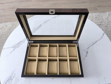 edle Uhrenvitrine Uhrenbox Uhrenkasten für 10 Uhren Holz beige Luxus ab 1€ Euro
