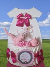 Windeltorte Mädchen rosa Personalisiert Geschenkbox Dino