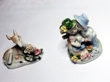 2 sehr schöne Dekofiguren Porzellan Reh mit Blumen + Junges Liebespaar