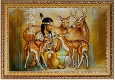 ölbild hirsche und rehe - Ölbild,
