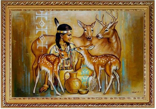 ölbild hirsche und rehe - und,