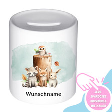 Bedruckte Spardose für Kinder Tieren Personalisiert mit Namen Tiere Geschenk