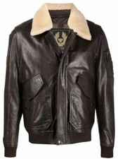 Belstaff Carrier Shearling Full-Grain Leather Aviator Bomber Jacket Size IT58