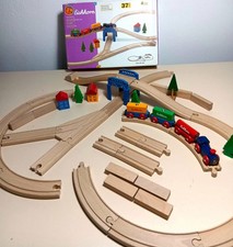 Dachbodenfund: Spielzeug Holz Eisenbahn Eichhorn Dampflok Hartholz 3 Waggons TOP