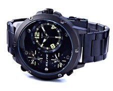 Elite Große Herren Armband Uhr Schwarz Gelb 3 Uhrzeiten Tritimer