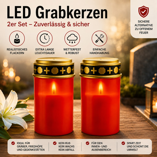 2er set led grabkerzen premium - led,