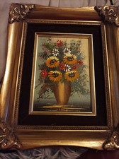 Ölbild Blumen um Prunkrahmen