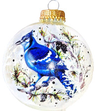 KREBS-GLAS Lauscha " Eine Weihnachtskugel aus Glas Ø 7 cm  klar mit Blauhäher