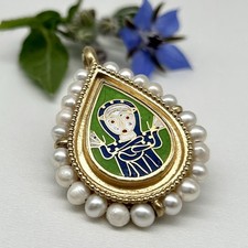 Anhänger 925 Silber vergoldet Perlenumrandung Betende Maria Emaille inkl. Kette