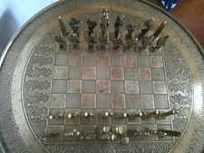 Schachtisch antik alt Ägyptisch Messingfiguren (massiv) Erbstück