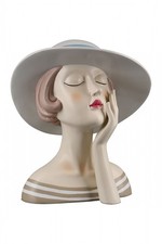 Gilde kleine Figur, Frau, Lady mit weißem Hut - Tablett, h 18 cm, creme, weiß, L